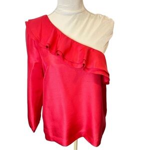 NWT J.Crew 100% Silk Beautiful  Ruffled One Shoulder ‎ Blouse 12